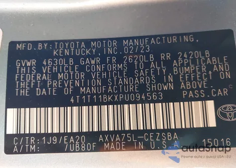 2023 Toyota Camry Se Awd z USA, uszkodzony, nr VIN 4T1T11BKXPU094563